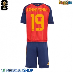 Maglie da calcio Spagna Lamine Yamal #19 Prima Maglia Bambino Mondiali 2026  Manica Corta (+ Pantaloni corti)